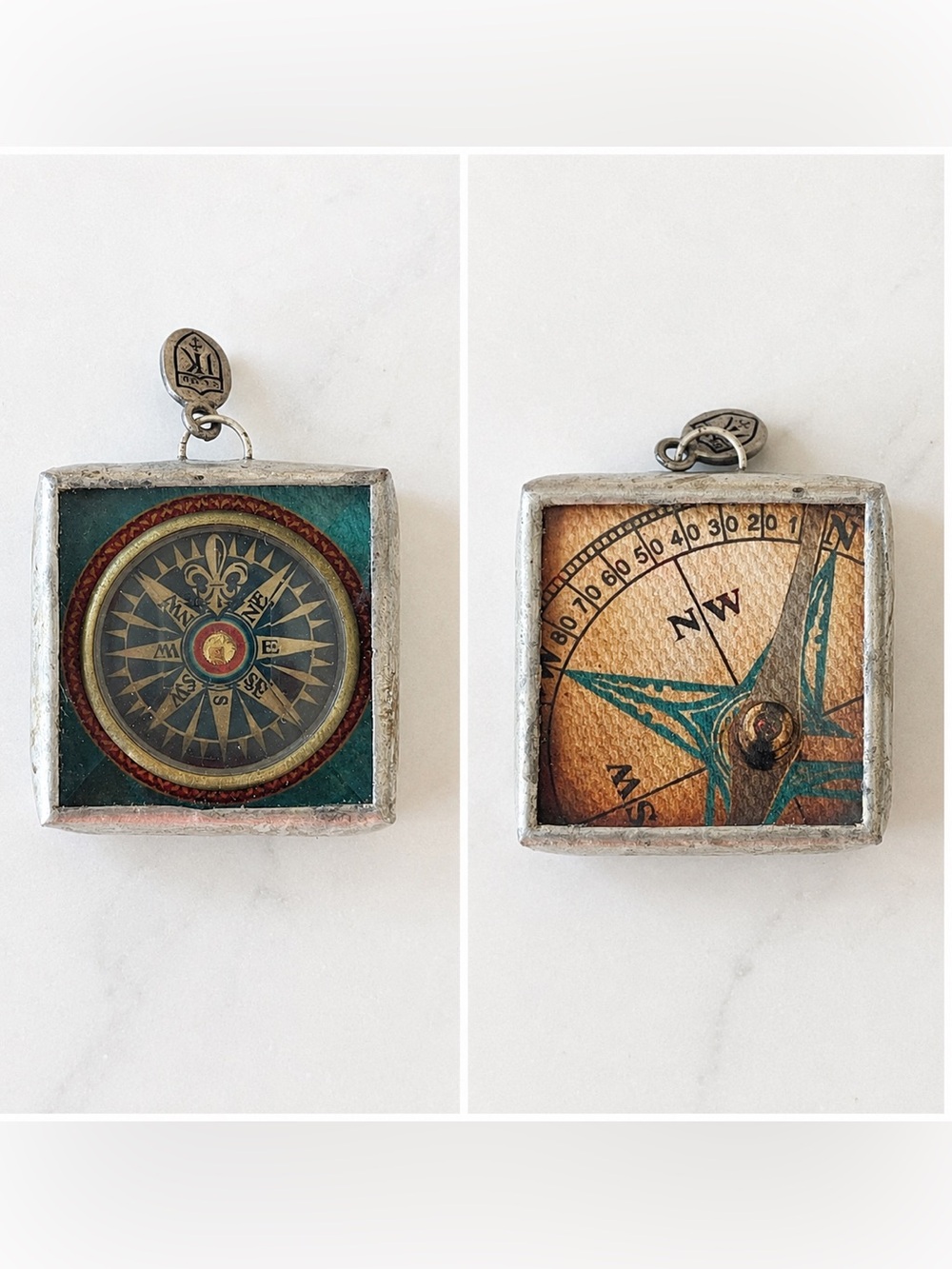 Jewel Kade Compass Necklace Charm Pendant 1.5” x 1.5” Mixed Media Nautical